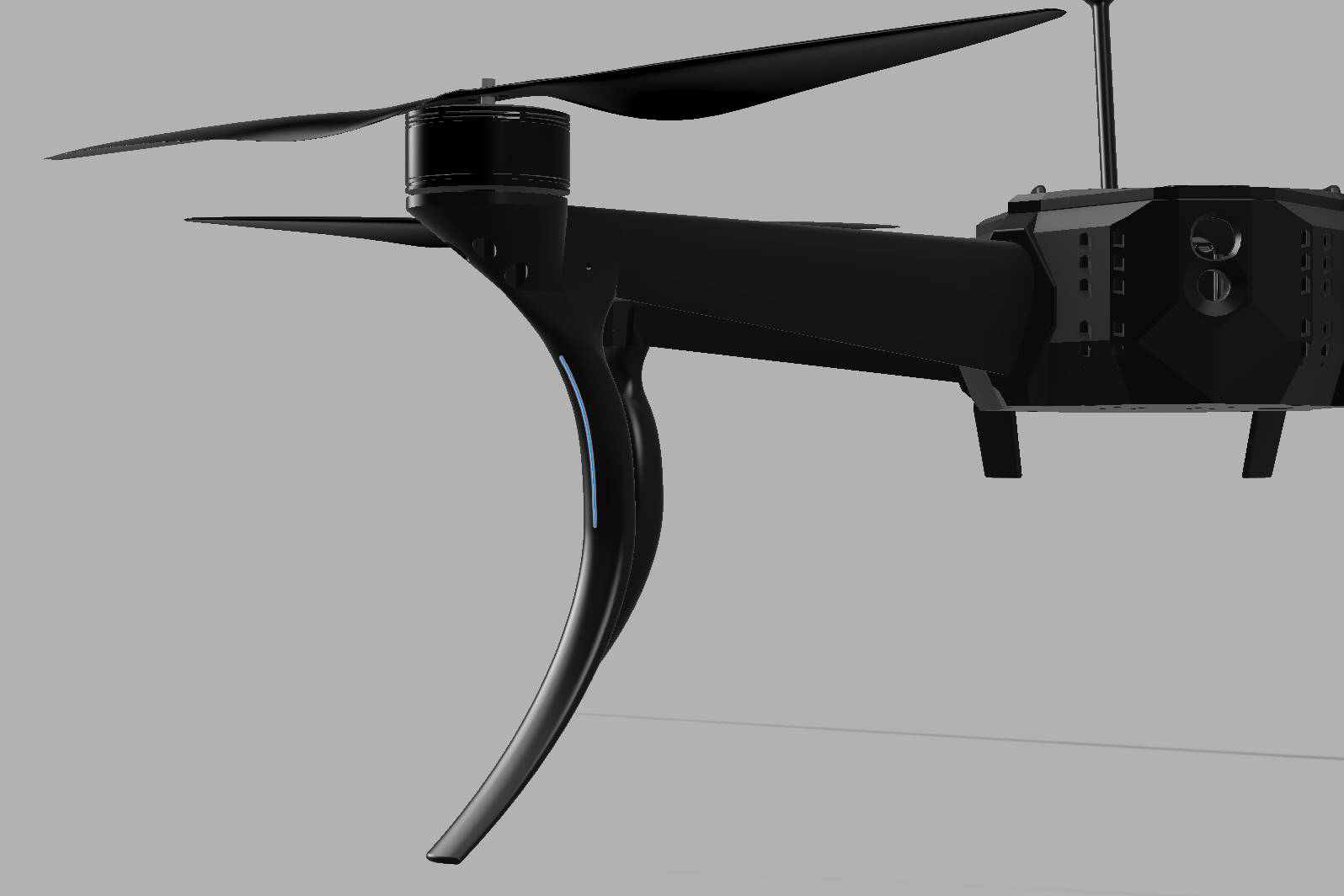 Rendering av Fyris Tekniskas drönarplattform med rotor, sensorhus och landställ